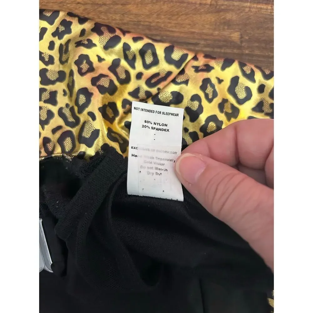 A WISH COME TRUE Girl’s Black/Gold Cheetah Print Dance Leotard / Size: MC Medium